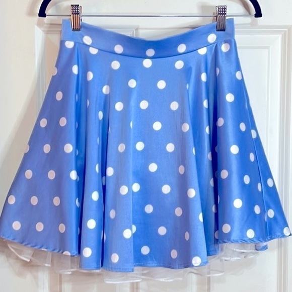 Jodi Kristopher Polka Dot Pleated Periwinkle Skirt with Tulle layers Jrs Size 1 - Picture 4 of 10